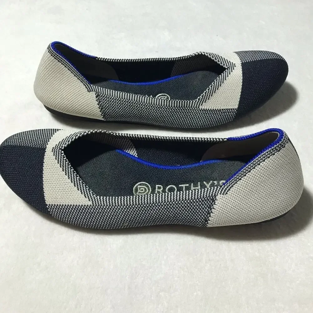 Rothy’s the flat round cap toe white black checkered 8 retired buffalo pattern